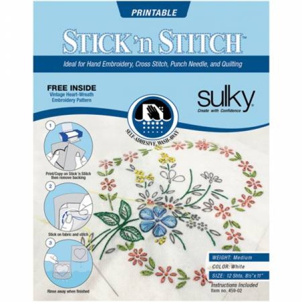 Stick N Stitch Self Adhesive Wash Away Stabilizer Twelve sheets of 8-1/2 x 11