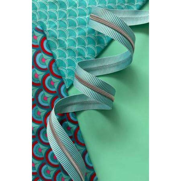 Teal Stripe Zipper Tape with Nickel Teeth