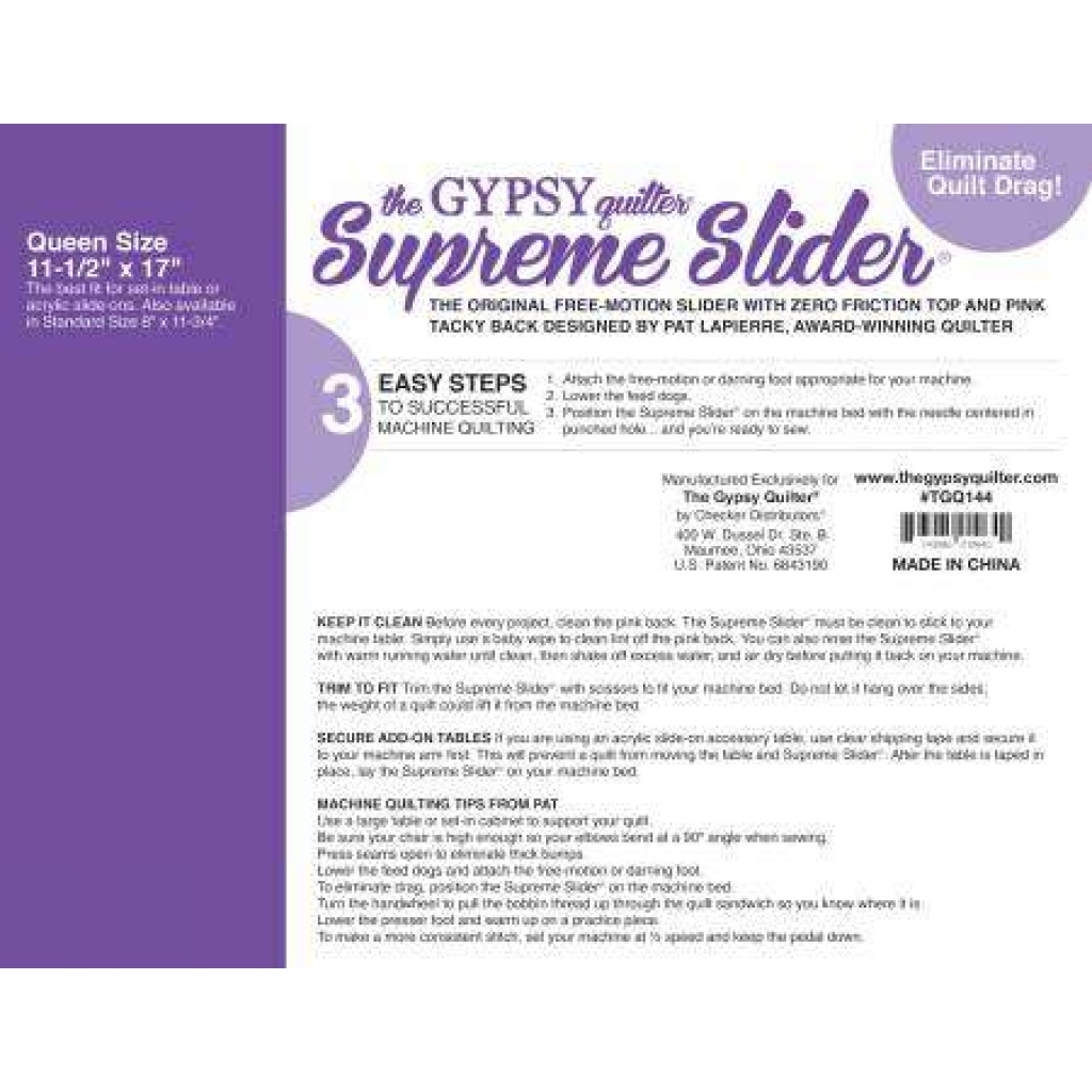 Supreme Slider 11-1/2in x 17in Free Motion Slider with Pink Tacky Back