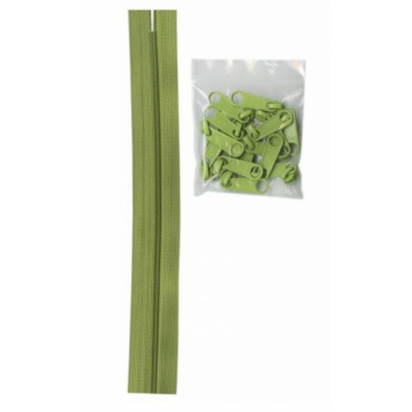 Apple Green 4 yards of 16mm #4.5 zipper chain and 16 Extra-Large Coordinated Pulls