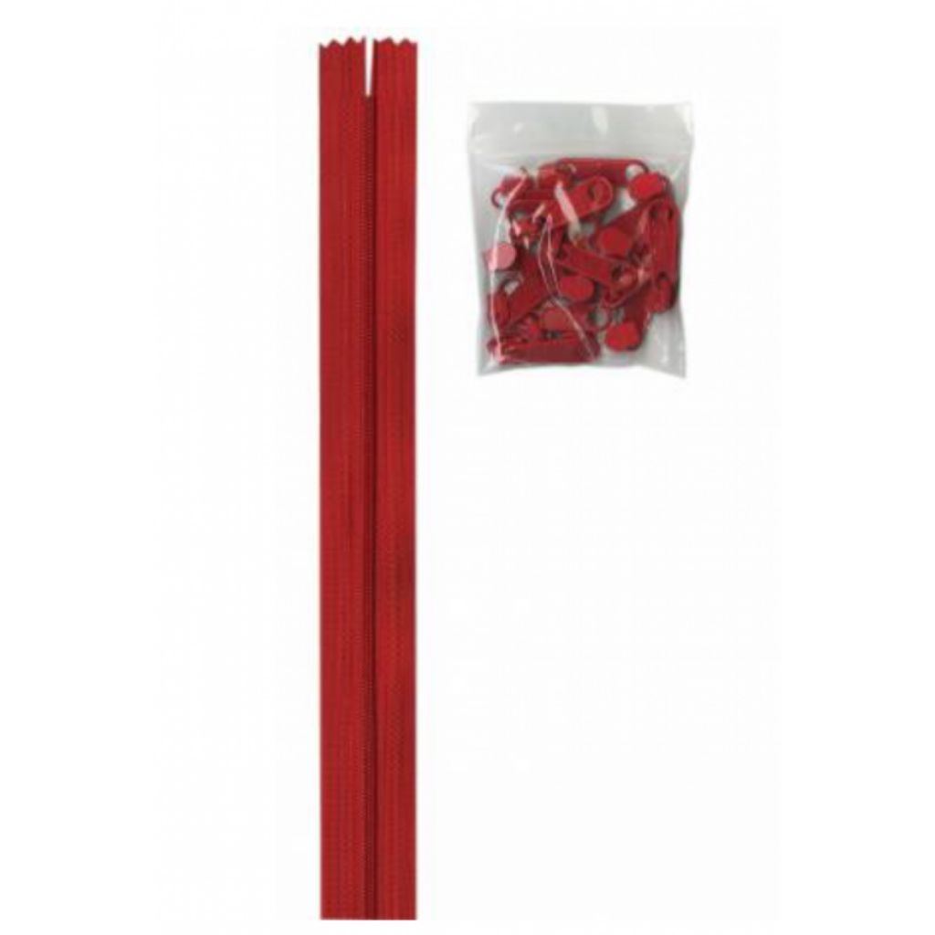 Atom Red 4 yards of 16mm #4.5 zipper chain and 16 Extra-Large Coordinated Pulls