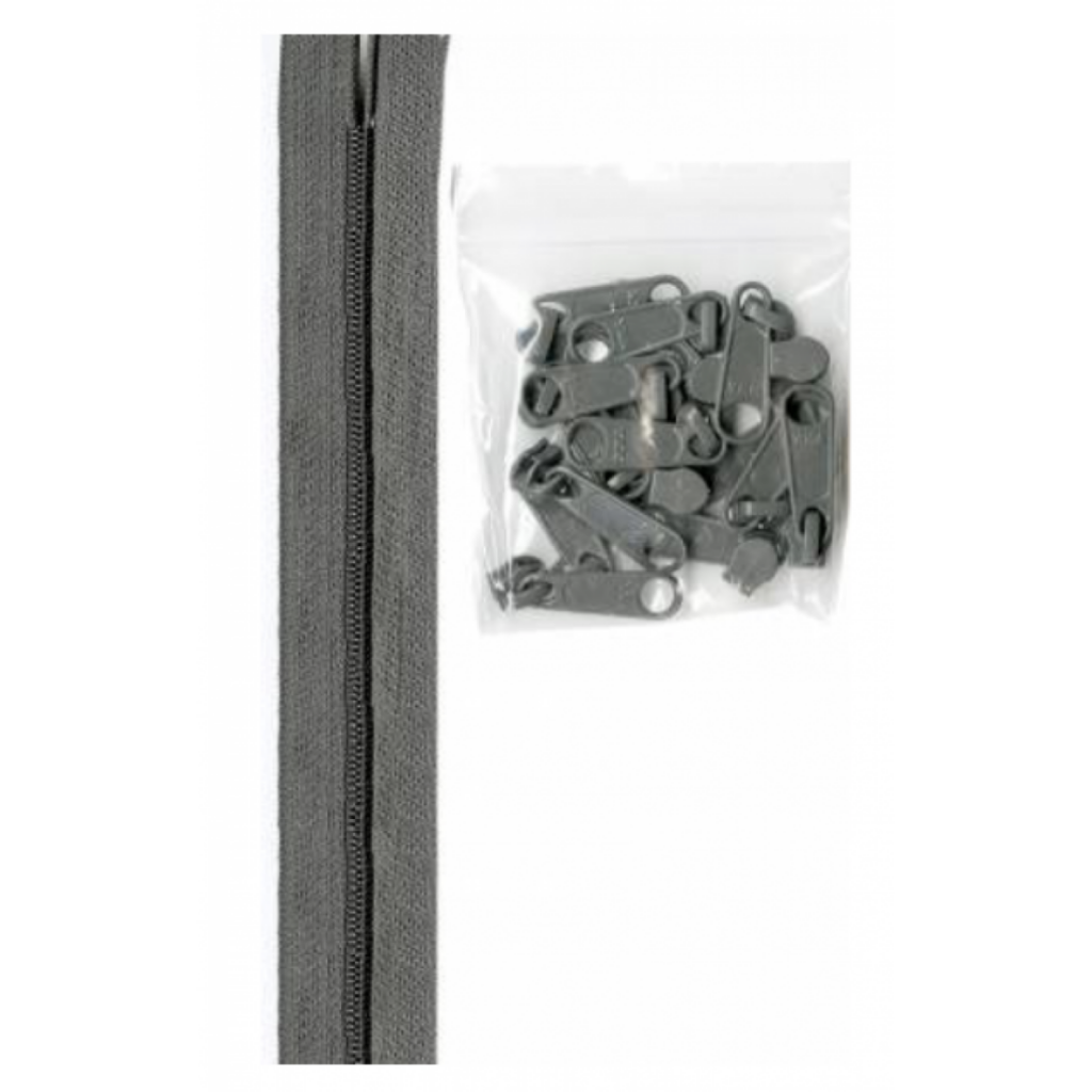 Pewter 4 yards of 16mm #4.5 zipper chain and 16 Extra-Large Coordinated Pulls