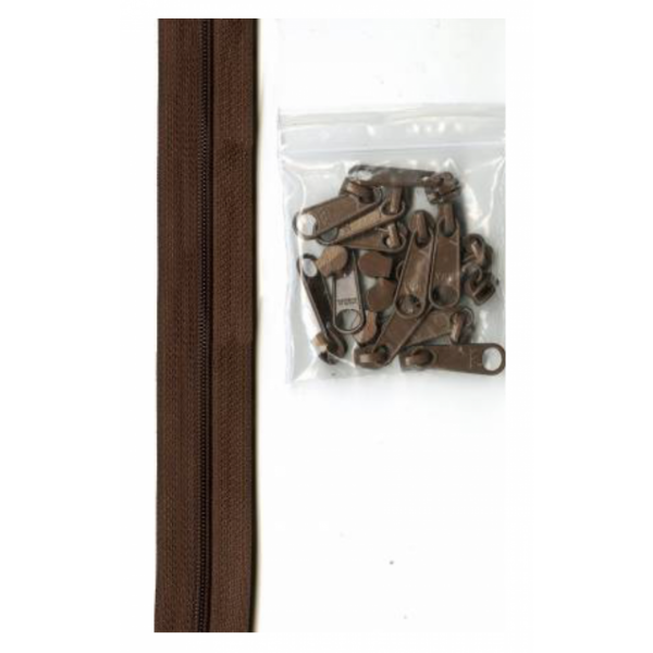 Seal Brown 4 yards of 16mm #4.5 zipper chain and 16 Extra-Large Coordinated Pulls