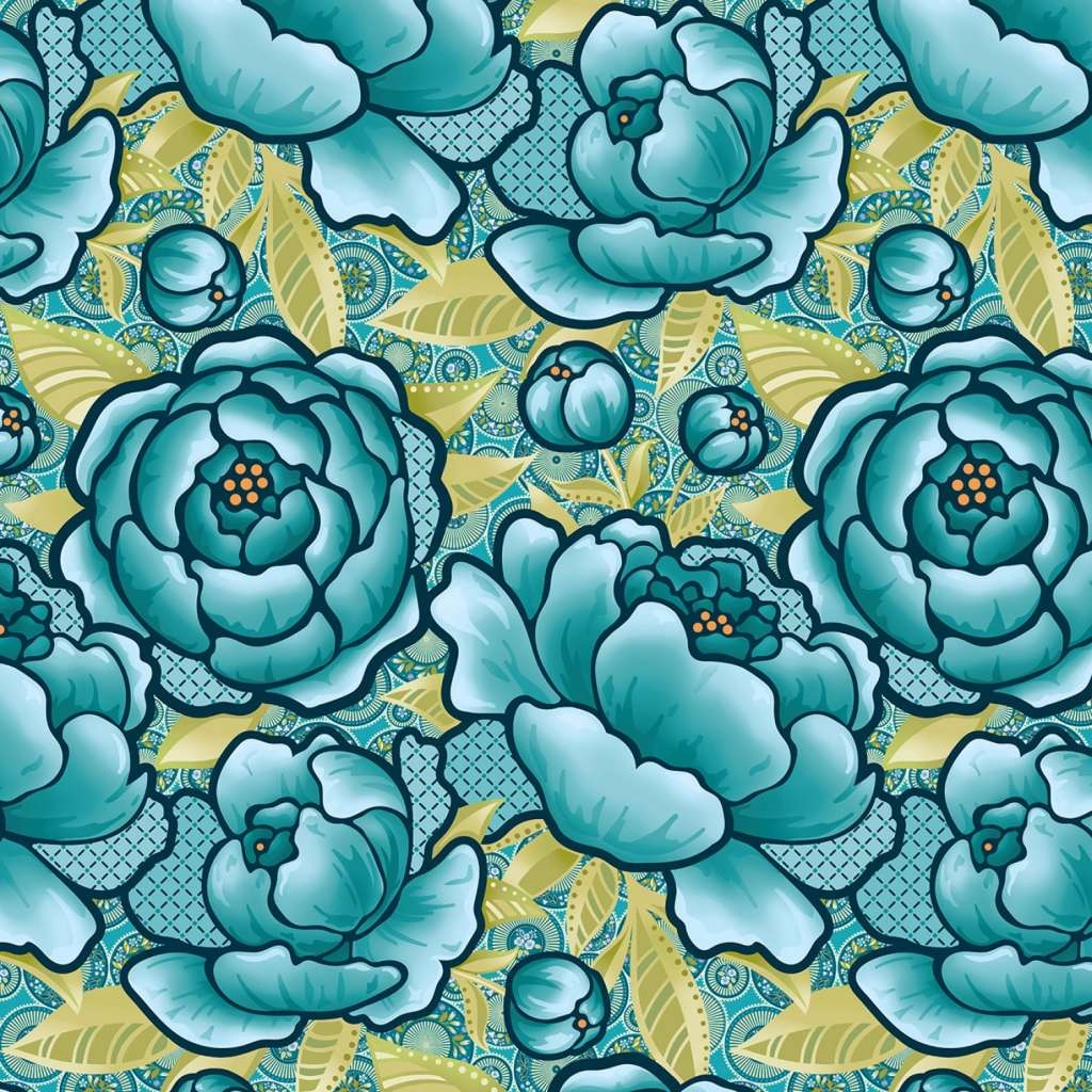 Teal Bloom 108in Wide Quilt Back