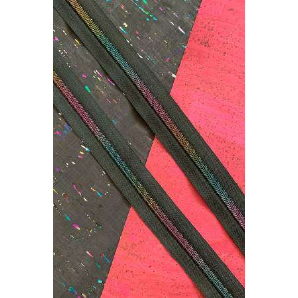 Black Zipper Tape with Rainbow Teeth