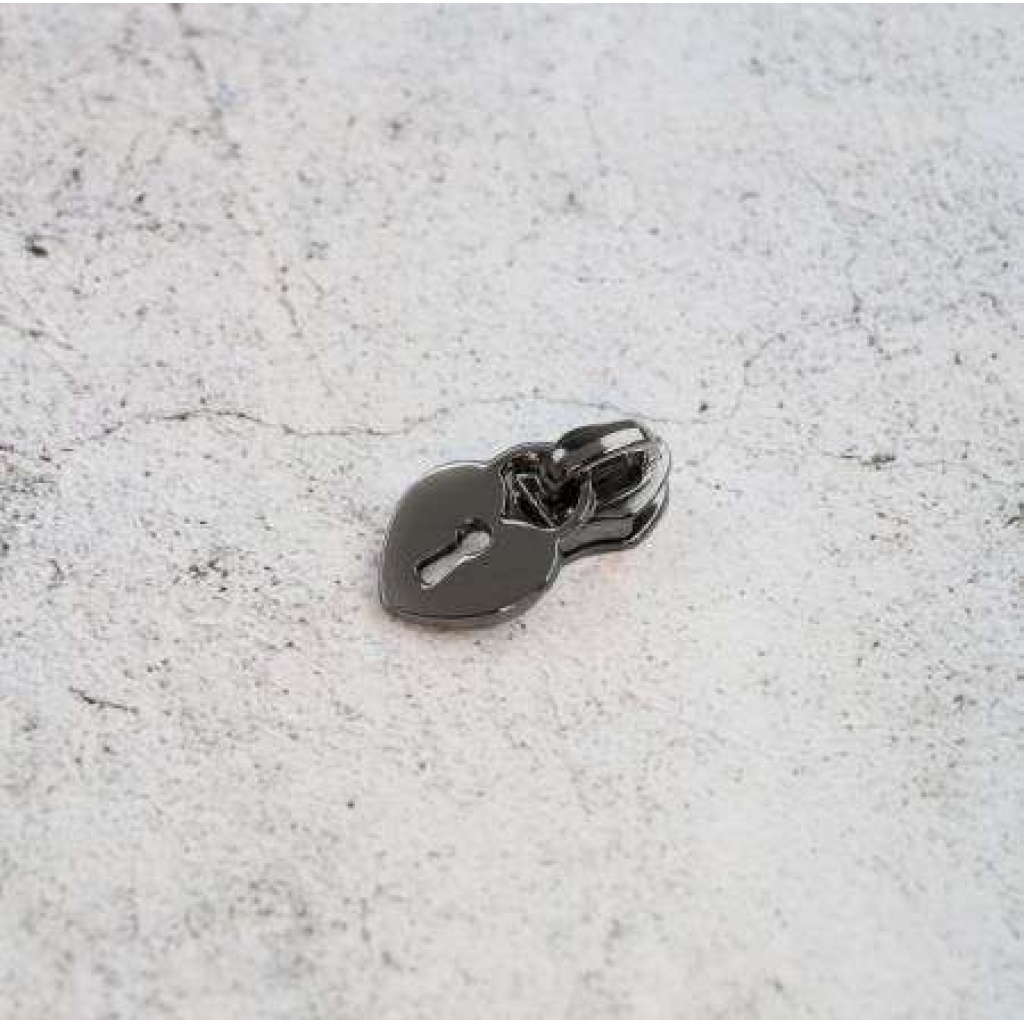 Four 5 Heart Padlock Zipper Pulls Gunmetal