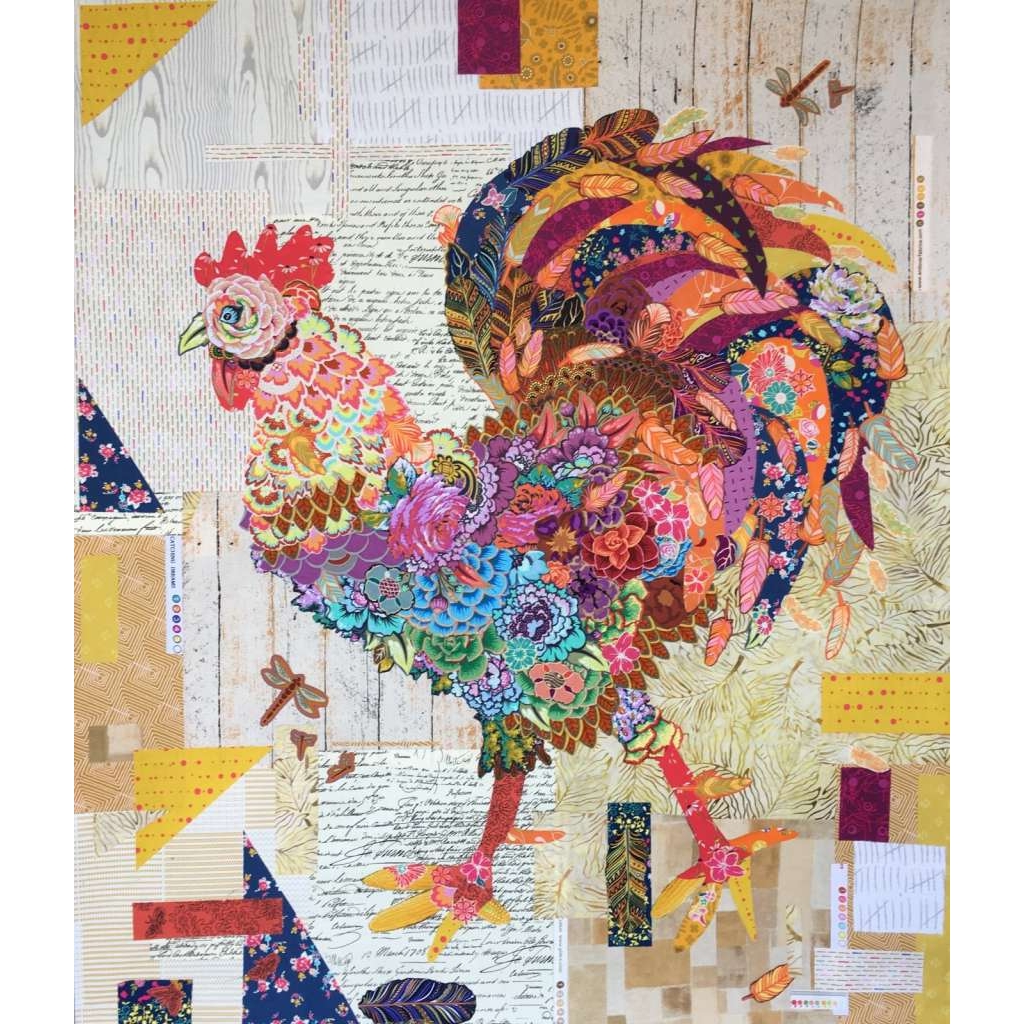 Doodle Doo Rooster Collage Pattern by Laura Heine