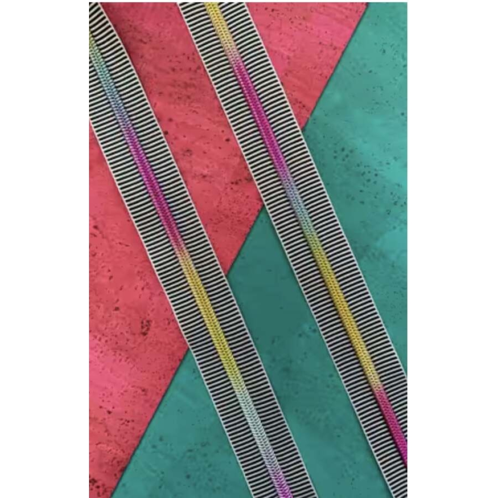 Black Stripe Zipper Tape with Rainbow Teeth