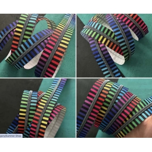 Wide Rainbow Stripe Zipper Tape with Iridescent Teeth