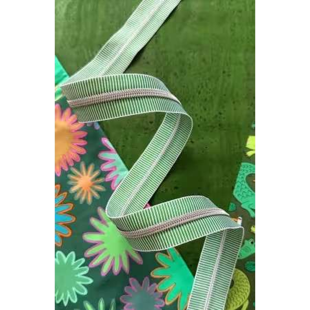 Green Stripe Zipper Tape With Nickel Teeth