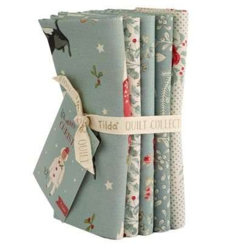 Tilda Merry Little Christmas Fat Quarter Bundle 5pc Duck Egg