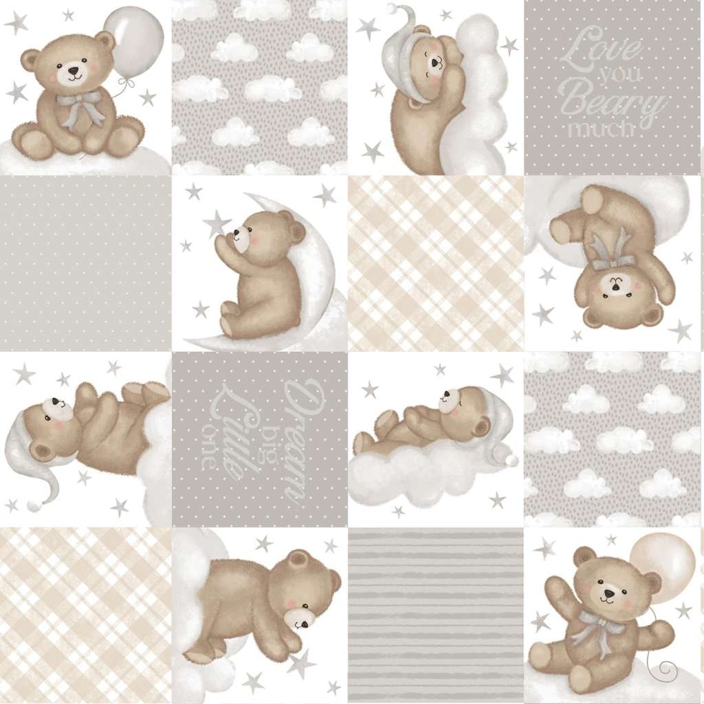 Gray/Multi Teddy Bear Patchwork 12 Inch repeat