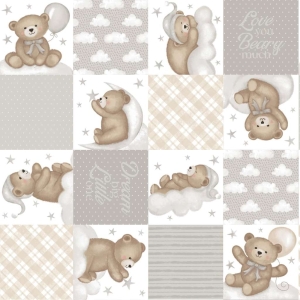Gray/Multi Teddy Bear Patchwork 12 Inch repeat