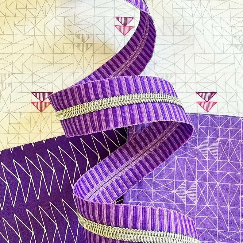 Wide Purple Stripe Zipper Tape with Nickel Teeth